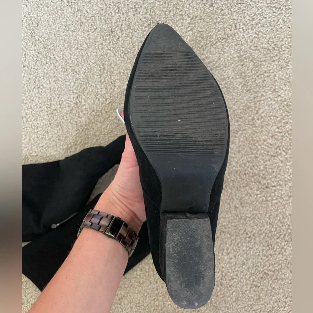 Black Faux Suede Over The Knee OTK Block Heel Boots Size 6.5